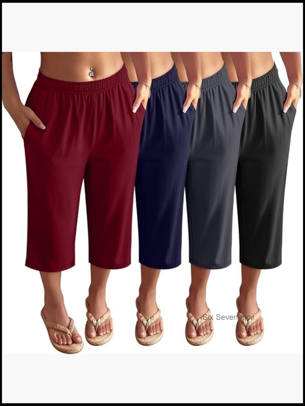 4 Pack Wide Leg Capri Yoga Pants with Pockets Lounge Joggers